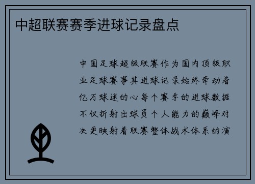 中超联赛赛季进球记录盘点